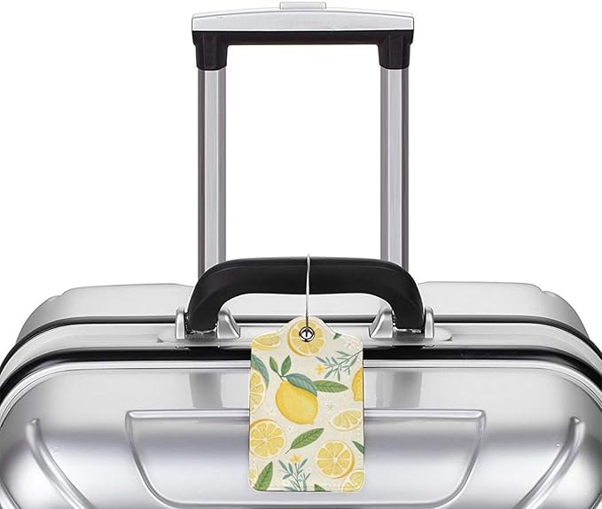 2 Pack Luggage Tags for Suitcases, PU Leather Bag Tag with Privacy Cover Address Card Travel Essentials-Summer Lemon