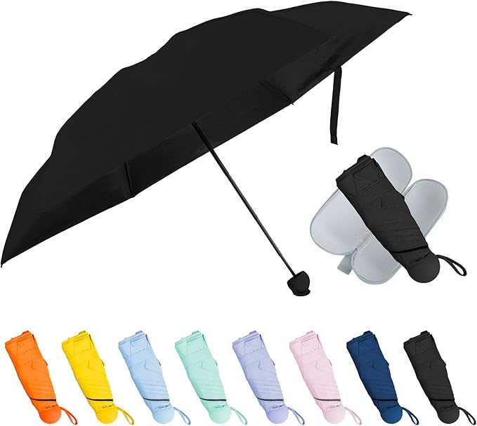 TopTie Compact Mini Umbrella for Purse, Small Sun & Rain Umbrellas with Case, Travel Folding Umbrella