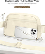 Pritent Fanny Packs for Women Cross Body Bag Waterproof Belt Bag with Adjustable Strap and Zipper Back Pocket Small Crossbody Bags Fashion Waist Packs for Workout Travelling(Ivory)
