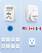 LENCENT World to US Plug Adapter with 3 USB & 1 PD Type-c Quick Fast Charger Ports, Type B European EU Europe/UK/Australia/China to USA American Canada Japan Outlet Power Adaptor Travel Plug Converter