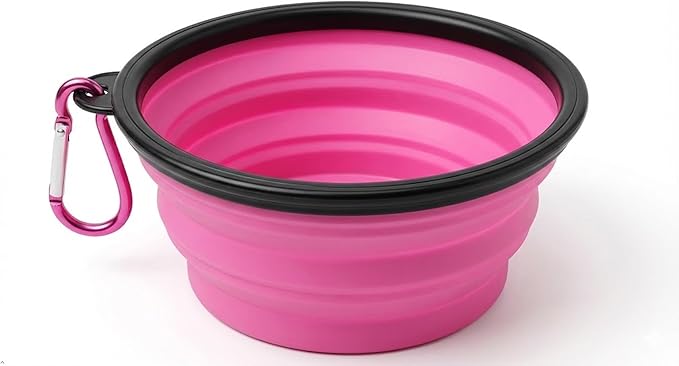 Silicone Foldable Pet Food Water Feeder, Collapsible Travel Bowl for Dog and Cat, Outdoor Portable (Pink)