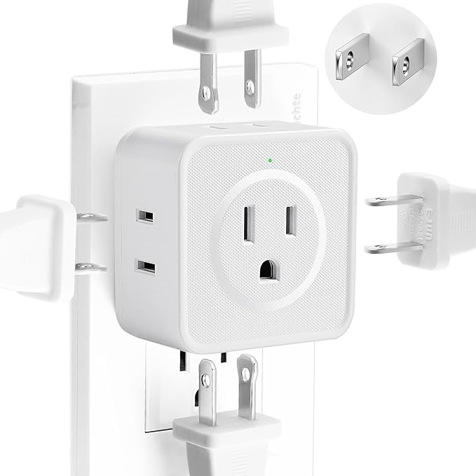 2 Prong to 3 Prong Adapter, FiiMan Multi Plug Outlet Extender 5 AC Outlet Splitter Wall Adapter Non-Grounded Outlets Expander for Japan Travel - Type A, 1875W, White (1 Pack)