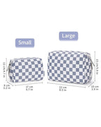 Narwey Checkered Makeup Bag Travel Cosmetic Bag Organizer Toiletry Bag Make Up Bags with Compartments for Women Girls (Large, Grayish Blue Checkerboard)