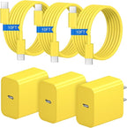 iPhone 17 16 15 Charger Fast Charging 3+3Pack 20W USB C Wall Charger with 10FT Fast Charging Cable Compatible with iPhone 17/17 Air/17 Pro/17 Pro Max/iPhone 16/15 Series, iPad Pro/AirPods -Yellow