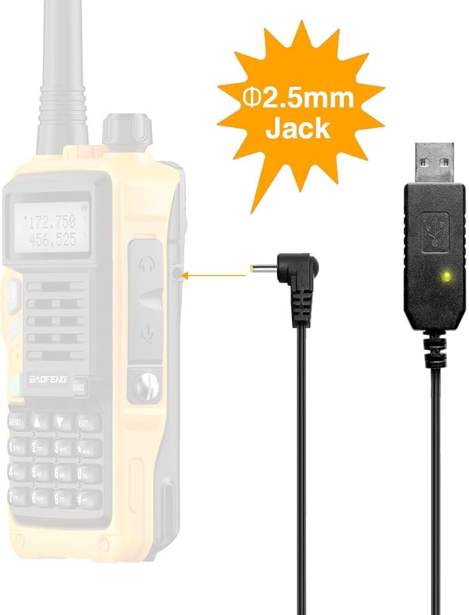 BaoFeng 2.5mm USB Charger Cable with Indicator Light UV-5R AR-152 UV-82 3800mAh Battery UV-S9/9S Two Way Radio (1)