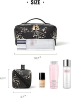 EACHY Travel Makeup Bag,Large Capacity Cosmetic Bags for Women,Waterproof Portable Pouch Open Flat Toiletry Bag Pattern Makeup Bag (F-Black-Large)