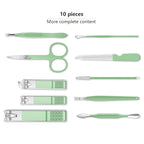 Manicure Set, Travel Mini Nail Clippers Kit Pedicure Care Tools, 10pcs Stainless Steel Grooming kit (Green)