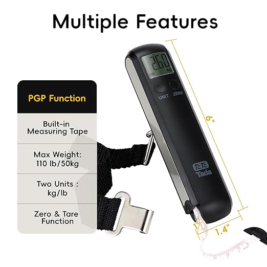 110lb Mechanical Luggage Scale Battery Free Portable Hand Baggage Scale for Travel Suitcase Digital Weight Scale with Built in Measuring Tape