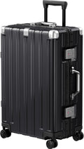 Krute Zipperless Luggage 24 Inch Aluminum Frame Suitcase with Spinner Wheels PC+ABS Hardide Checked Luggage TSA Approved No Zipper Travel Suitcase Black