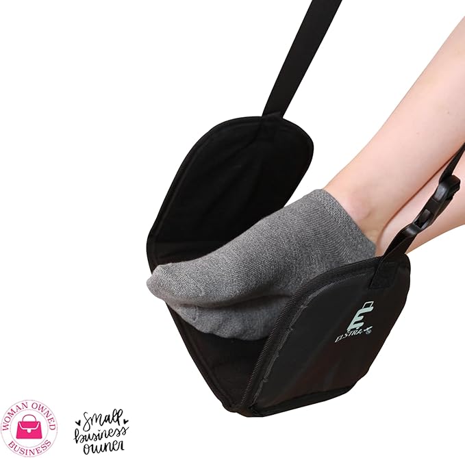 Luxury Airplane Foot Hammock - Removable Base & 60D Premium Memory Foam Footrest for Travel, Office, Gaming & Train - No Foot Clashing, Adjustable, Waterproof, Pouch + Stick-On Guide Included