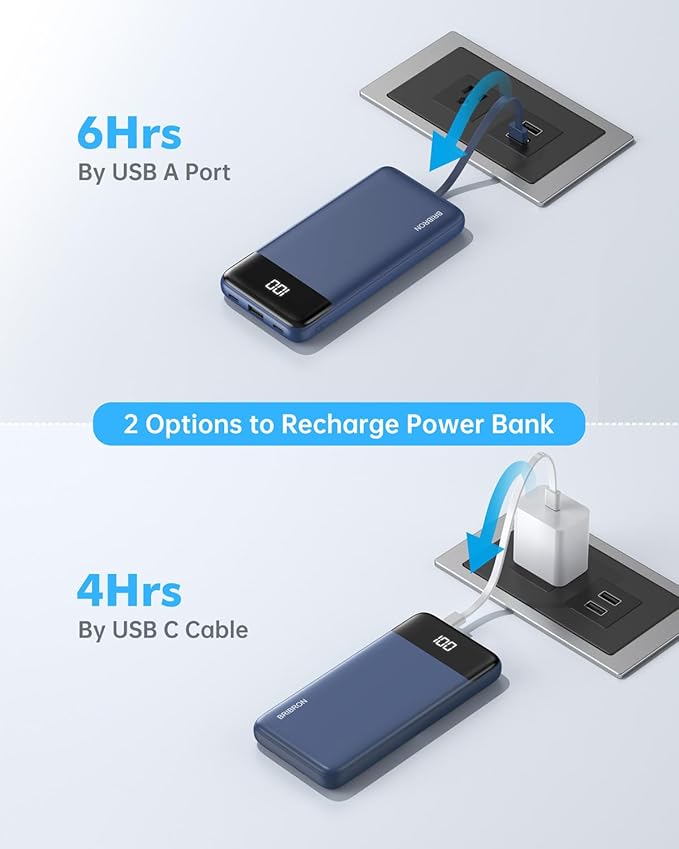 Portable Charger with Built-in Cables 10000mAh Power Bank with Cords, Slim Battery Pack with LED Display, Travel Essential Portable Charger for iPhone 17/16/15/14 Series, Android Samsung Google Pixel