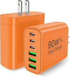 90W GaN USB C Charger Block [2 Pack],6-Port USB C Wall Charger Fast Charging 45W PD Power Adapter for MacBook Air/iPad Pro/iPhone 17Pro Max/Samsung Galaxy S24 Ultra/Tabs for Home Travel