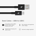 Beats USB-A to USB-C Woven Cable 2 Pack Fast Charging Durable/Tangle-Free Compatible Charger for Apple & Android Devices (1.5 m, 5 ft) - Bolt Black