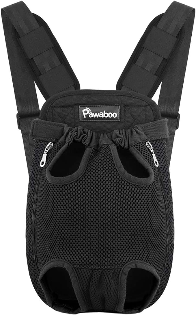 Pawaboo Pet Carrier Backpack, Adjustable Pet Front Cat Dog Carrier Backpack Travel Bag, Legs Out, Easy-Fit for Traveling Hiking Camping for Small Medium Dogs Cats Puppies 5-8lbs, Medium, Black