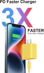 iPhone 14 13 12 Fast Charger 20W PD USB C Wall Charger with 6FT Fast Charging Cable for iPhone 14/14 Pro/14 Pro Max/14 Plus/13/12/11/Pro/Pro Max/Mini/Xs Max/X, iPad - Yellow