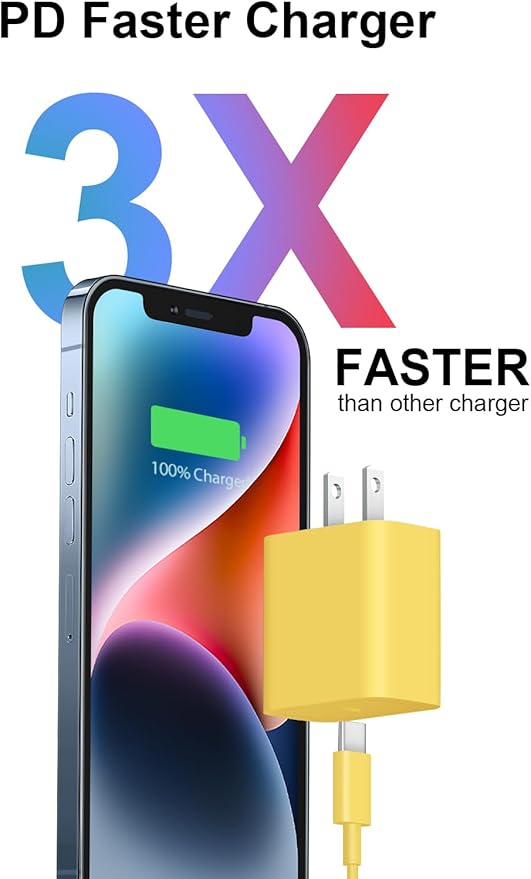 iPhone 14 13 12 Fast Charger 20W PD USB C Wall Charger with 6FT Fast Charging Cable for iPhone 14/14 Pro/14 Pro Max/14 Plus/13/12/11/Pro/Pro Max/Mini/Xs Max/X, iPad - Yellow