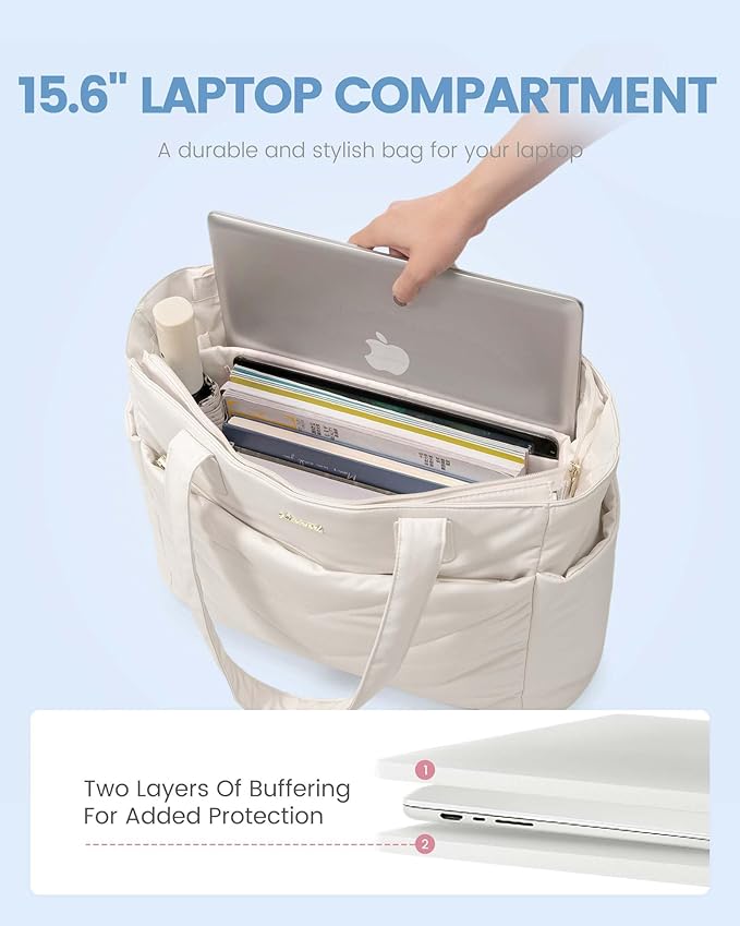 LOVEVOOK Tote Bag for Women, Puffer Work Travel Handbag with Zipper for Teacher Nurse, Quilted Cute Laptop Shoulder Gym Bag