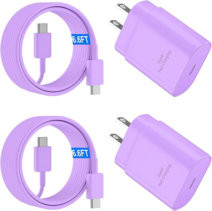 USB C Android Charger Fast Charging Cord, Super Fast Phone Chargers 6.6FT C to C Type Cable with 25W USBC Wall Block for Samsung Galaxy S26 S25 S24 Ultra Plus/S23/S22/S21/S20/Note 20/10, Purple