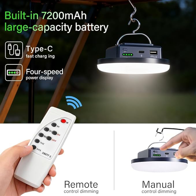 Camping Lights Tent Light 4500 Lumens 45W Rechargeable LED Lantern Magnetic Hanging, Portable USB Outdoor Canopy, Emergency Lights for Home, Lanterns for Power Outages, Ice Shanty Lights（Remote）
