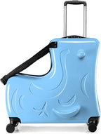22 Inch Kid Ride Suitcase, Kid Luggage Seat Ride With Lock - Kids Travel Trolley With Safety Belt, Luggage For Kids Airplane Travel,Suitcase To Aged 1-6 Years Old,ABS+PC(Blue)