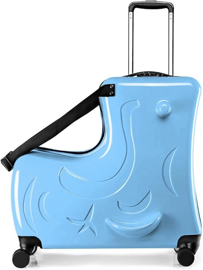 22 Inch Kid Ride Suitcase, Kid Luggage Seat Ride With Lock - Kids Travel Trolley With Safety Belt, Luggage For Kids Airplane Travel,Suitcase To Aged 1-6 Years Old,ABS+PC(Blue)