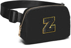 Gitus Belt Bag Fanny Pack Crossbody Bags with Initial Letter Patch Gifts for Wife Older Women Mother Coworker Bridesmaid Anniversary Travel Gifts Beach Gifts (Black-Z)