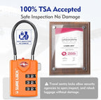 SURE LOCK TSA Approved Combination Luggage Locks with Open Alert Indicator – Durable Zinc Alloy Cable Travel Locks with Large Easy-Read Dials for Suitcases, Backpacks & Gym Bags Orange 4 Pack