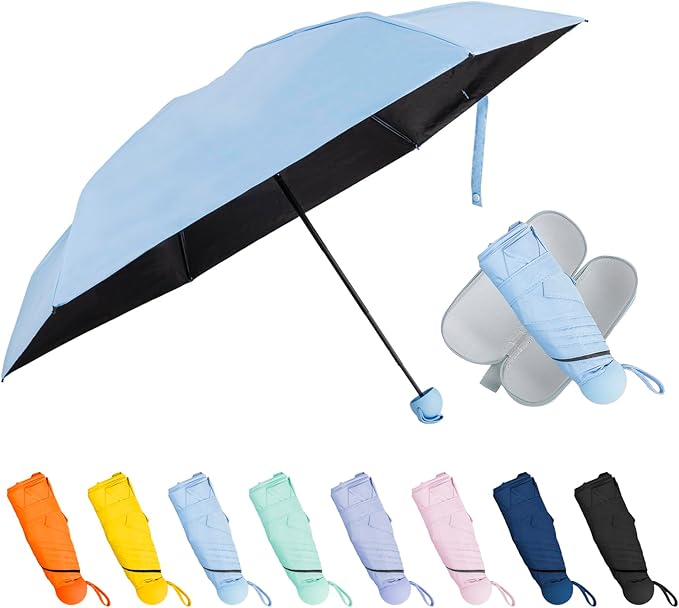 TopTie Compact Mini Umbrella for Purse, Small Sun & Rain Umbrellas with Case, Travel Folding Umbrella