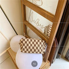 PAZIMIIK Checkered Makeup Bag for Purse Portable Zipper Make Up Pouch Small Cosmetic Case for Travel Accessories (2PCS Coffee)