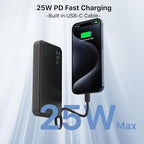 NOBIS Portable Charger 10000mAh 25W Power Bank Fast Charging Battery Pack with Built-in Type-C Cable, USB-C in/Out, USB-A Output with LED Display for Phone 17 S25