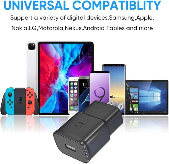 Adaptive Fast Charging Block USB Wall Charger Adapter Fits Samsung Galaxy S25/S24/S23/S22/S22 Ultra/S21/S20/S10/S9/S8/S7/Edge/Note 10 Quick Charge (Black, 2 Pack)