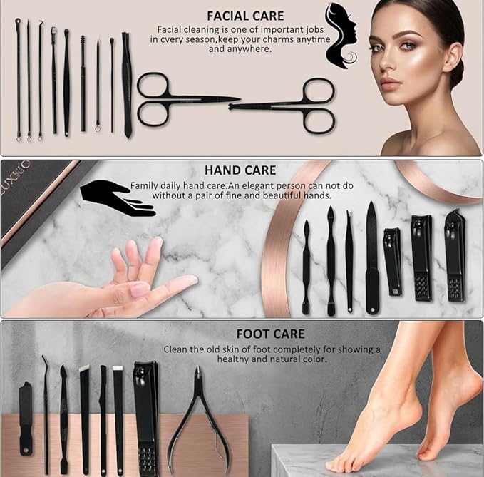 MINKINH Manicure Set Professional Nail Clipper Kit-26 Pieces Stainless Steel Manicure Kit,Nail Care Tools with Luxurious Travel Case (Brown)