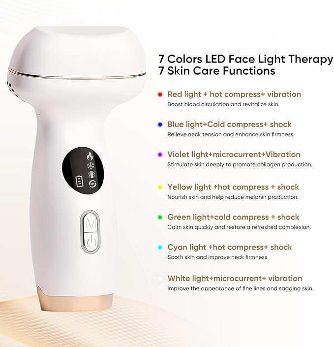 Microcurrent Facial Device with Red Light Therapy - 7-in-1 LED Sculptor & Cold Heated Gua Sha for Face Neck Eye Firming, Depuffing & Double Chin Reduction