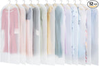 Carbrea 12 Pack Garment Bags for Hanging Clothes - Translucent Dress Bag for Closet Wardrobe Storage Travel - 24" x 57"