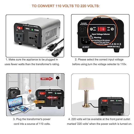Yinleader 500W Voltage Transformer Power Converter(110V to 220V, 220V to 110V) Step Up/Down Converter 110/120 Volt - 220/240 Volt w/US Power Cord [300W Continuous Power]