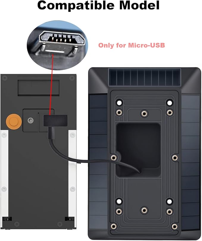 Solar Charger Compatible with Ring Video Doorbell (2020 Release), Micro USB Port Only, Not for USB-C or 2-Prong Ports, Waterproof Solar Panel for Continuous Power