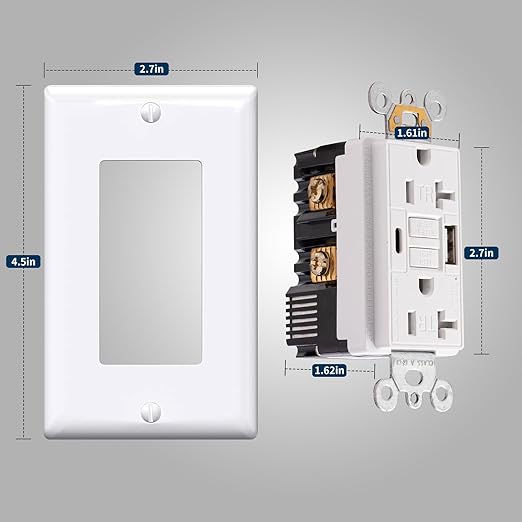 20 Amp GFCI Outlet with USB-A & USB-C Ports, Tamper-Resistant Receptacle, Automatic Self-Test & LED Indicator, in-Wall Installation, Wall Plate Included, ETL Listed, White, 10 Pack