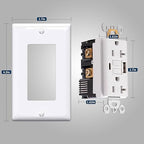20 Amp GFCI Outlet with USB-A & USB-C Ports, Tamper-Resistant Receptacle, Automatic Self-Test & LED Indicator, in-Wall Installation, Wall Plate Included, ETL Listed, White, 10 Pack
