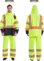 SKSAFETY Hi Vis Safety Rain Jacket for Men, Construction Work Rain Gear Heavy Duty Class 3 Rain Coat Waterproof Lightweight
