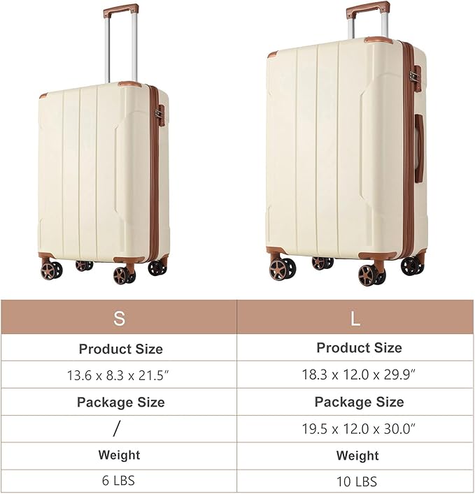 2 Piece Luggage Set, Hardside Suitcase with Spinner Wheels, TSA Lock & Expandable Hard Shell, Carry on and Checked Luggage for Travel, Maletas de Viaje for Men & Women (White Brown, 20+28Inch)