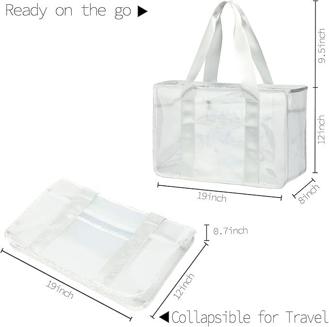 Fammart Iridescent Clear Beach Bag for Women, Jelly Tote Bag Waterproof Sandproof Pool Bag Cruise Vacation Essentials