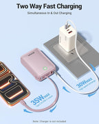 Hichain Portable Charger 20000mAh Power Bank 35W Power Bank Fast Charging Battery Pack with Dual in Cables Compact Battery Bank with Digital Display for iPhone Android Portable Phone Charger Pink