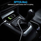 Car Apple Carplay Cable，USB A to Lightning Cable 3FT Compatible with iPhone 14 13 12 11 Pro Max XR XS X Charger Cord，Car Charging Cord
