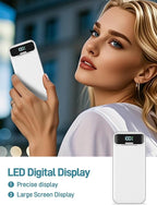 Portable Charger, 20000mAh 22.5W Fast Charging Power Bank with Built-in Cables & Wall Plug, Travel Essential External Battery Pack with LED Display, USB C Battery Phone Charger for iPhone iPad White