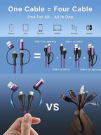 4 in 1 Charging Cable 2Pack 6.6ft 60W Fast Charging USB C Cable 20W iPhone Charger Cord Lightning Cable Multi Charging Cable with Lightning/Type C/USB A Port for iPhone 16 15 14/Samsung/iPad/MacBook