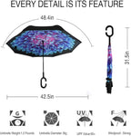 MRTLLOA 40/49/56 Inch Oversize Windproof Inverted Reverse Upside Down Umbrella, Golf Size Rain Umbrella, Double Layer, C-Shaped Handle for Men, Women and Kids