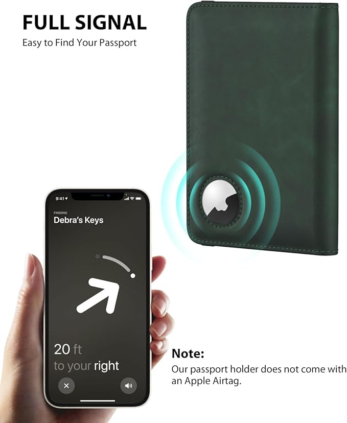 Stouchi Airtag Passport Holder – Track Your Passport, RFID Blocking Travel Wallet for Men, Slim All-in-One Organizer for Secure International Travel (Green)