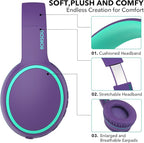 B10 Bluetooth Headphones Over Ear, 2 EQ Music Modes(Normal/Bass) and 50H Playtime Wireless Headphones with Mic, Lightweight Folding HiFi Stereo Headset for iPad/Travel/Tablet/PC/Home (Purple)