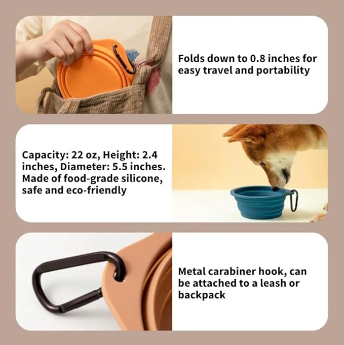 Collapsible Travel Pet Bowl with Carabiner for Dogs and Cats, Portable Silicone Pet Bowl for Waking, Hiking and Traveling (Neon Green)
