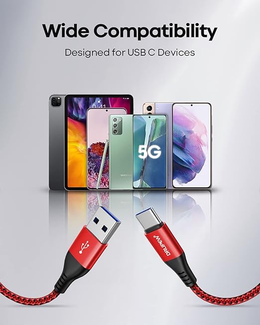 USB C Cable 10 ft 3Pack, Extra Long USB A to USB C Cable 10ft Braided Type C Fast Charging Cord for Samsung Galaxy S20 S21 S22 S23 S24 Ultra 5G S10 S9, A20 A51 A52 A72, iPhone 15 Series, PS5, Switch